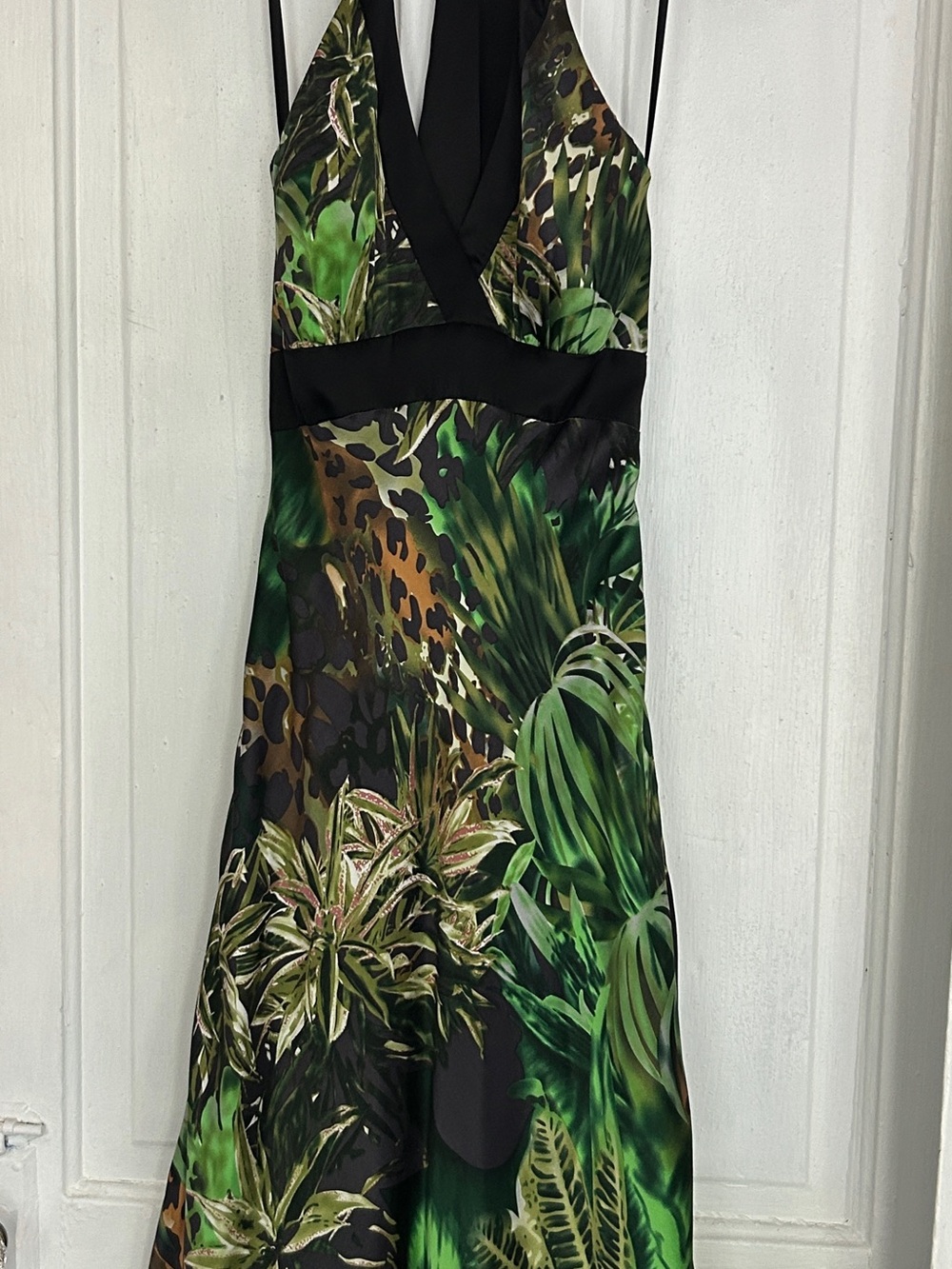 Cache Green Silk Tropical Print Halter Dress Vintage New /o Tags - Picture 2 of 10